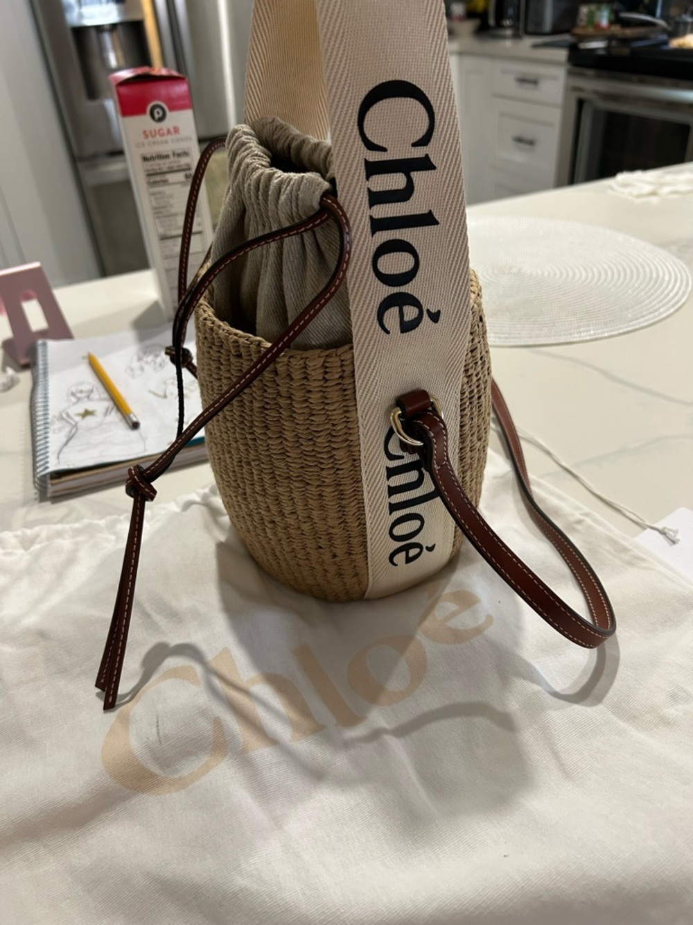 Chloe Woody Small Raffia Bucket Bag